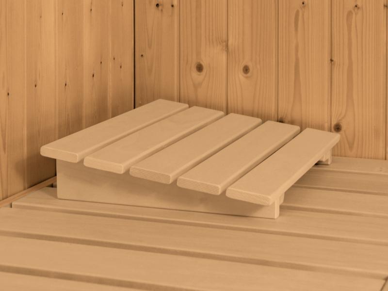 Karibu Sauna Taurin inkl. 9 kW Bioofen ext. Steuerung, mit moderner Saunatür - mit Dachkranz -