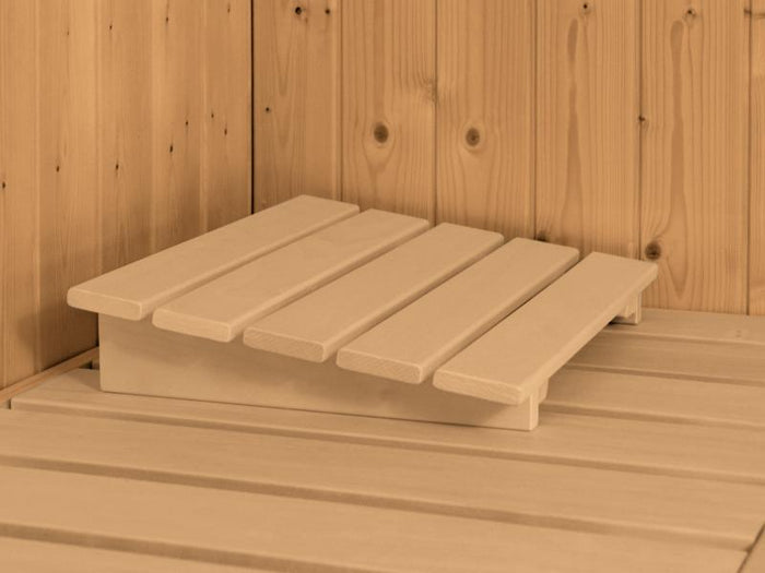 Karibu Sauna Taurin inkl. 9 kW Bioofen ext. Steuerung, mit klarglas Ganzglastür -ohne Dachkranz-