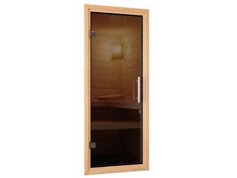 Karibu Sauna Taurin inkl. 9 kW Bioofen externe Steuerung, mit moderner Saunatür - ohne Dachkranz -