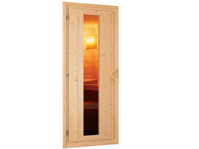 Karibu Sauna Taurin inkl. 9 kW Ofen externe Steuerung, mit Energiespartür - mit Dachkranz -
