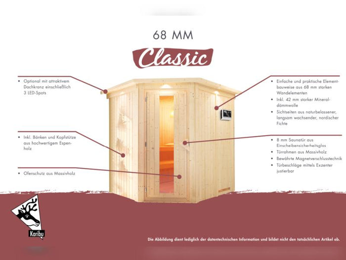 Karibu Sauna Taurin inkl. 9 kW Ofen integr. Steuerung, mit bronzierter Ganzglastür  - ohne Dachkranz