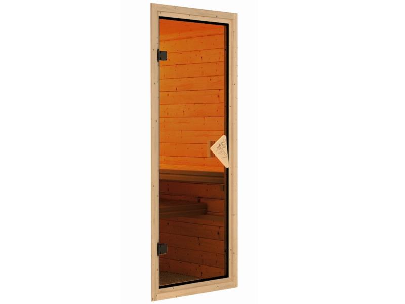 Karibu Sauna Taurin inkl. 9 kW Ofen integr. Steuerung, mit bronzierter Ganzglastür  - ohne Dachkranz