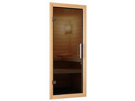 Karibu Sauna Taurin inkl. 9 kW Ofen integr. Steuerung, mit moderner Saunatür - ohne Dachkranz -