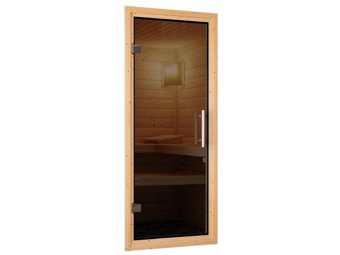 Karibu Sauna Taurin inkl. 9 kW Ofen integr. Steuerung, mit moderner Saunatür - ohne Dachkranz -