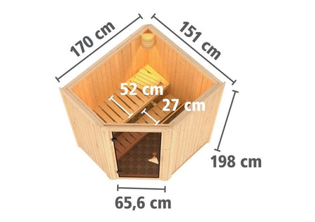 Karibu Sauna Taurin inkl. 9 kW Ofen integr. Steuerung, mit klarglas Ganzglastür -ohne Dachkranz -