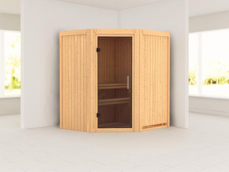 Karibu Sauna Taurin ohne Ofen, ohne Dachkranz, mit Saunatür modern