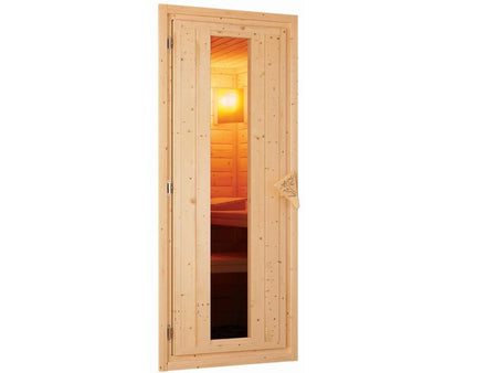 Karibu Sauna Variado inkl.  9 kW Bioofen ext. Steuerung, mit Energiespartür -mit Dachkranz-
