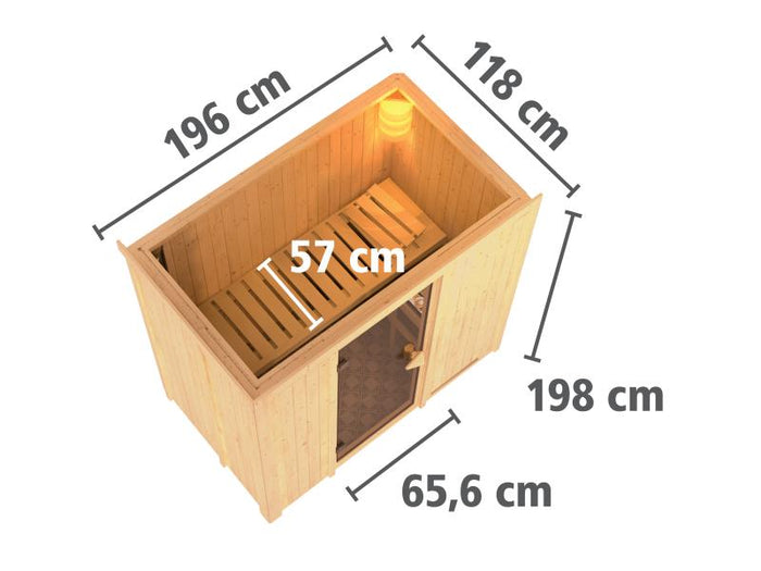 Karibu Sauna Variado inkl. 9 kW Ofen ext. Steuerung, mit Energiespartür -ohne Dachkranz-