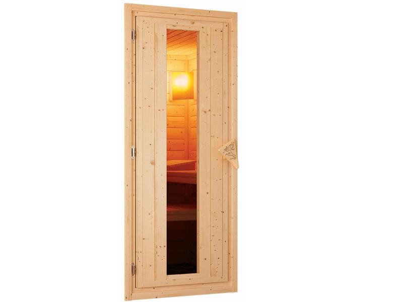 Karibu Sauna Variado inkl. 9 kW Ofen ext. Steuerung, mit Energiespartür -mit Dachkranz-