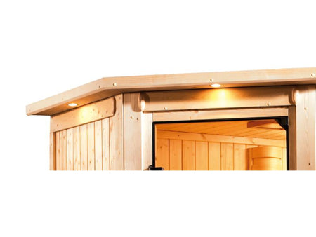 Karibu Sauna Variado inkl. 9 kW Ofen ext. Steuerung, mit moderner Saunatür -mit Dachkranz-