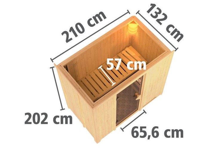 Karibu Sauna Variado inkl.  9 kW Ofen integr. Steuerung, mit Energiespartür -mit Dachkranz-