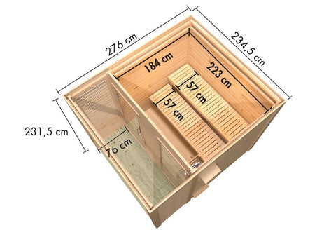 Karibu Saunahaus Angkor 2, 38 mm naturbelassen -inkl. 9 kW Ofen ext. Steuerung-