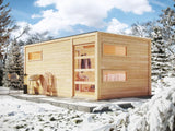 Karibu Saunahaus Hygge 38 mm- naturbelassen- 9 kW Ofen ext. Strg