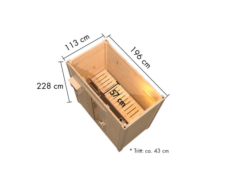 Karibu Saunahaus Hytti 0  38 mm - Ofen 9kW Bio ext. Strg. - Iso Tür naturbelassen