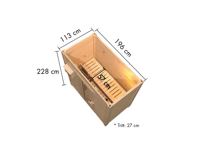 Karibu Saunahaus Hytti 0  38 mm - Ofen 9kW Bio ext. Strg. - Iso Tür naturbelassen