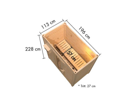 Karibu Saunahaus Hytti 0  38 mm - Ofen 9kW Bio ext. Strg. - Iso Tür naturbelassen