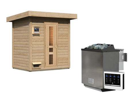 Karibu Saunahaus Hytti 1  38 mm - inkl. 9 kW Bioofen ext. Steuerung - mit Energiespartür und Fußbode