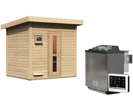 Karibu Saunahaus Hytti 3  38 mm - inkl. 9 kW Bioofen ext. Steuerung - inkl. Energiespartür und Fußbo