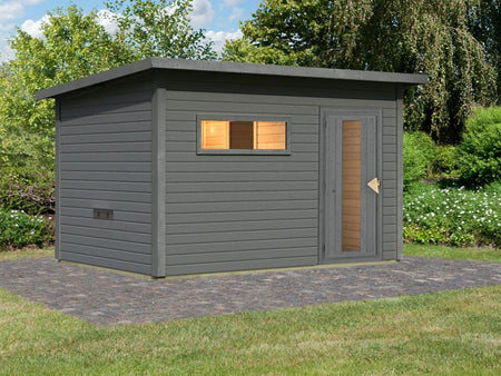 Karibu Saunahaus Hytti 6  38 mm - mit Iso-Tür, terragrau