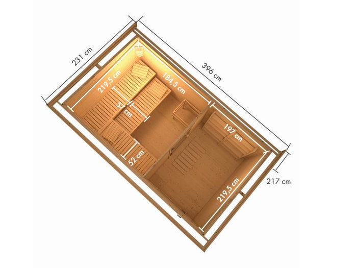 Karibu Saunahaus Hytti 6, inkl. 9 kW Ofen ext. Steuerung -mit Iso-Tür-  terragrau, 38 mm
