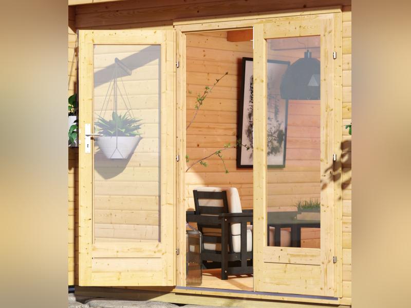 Karibu Saunahaus Mainburg 1 Set A terragrau-9kW Ofen ext. Strg