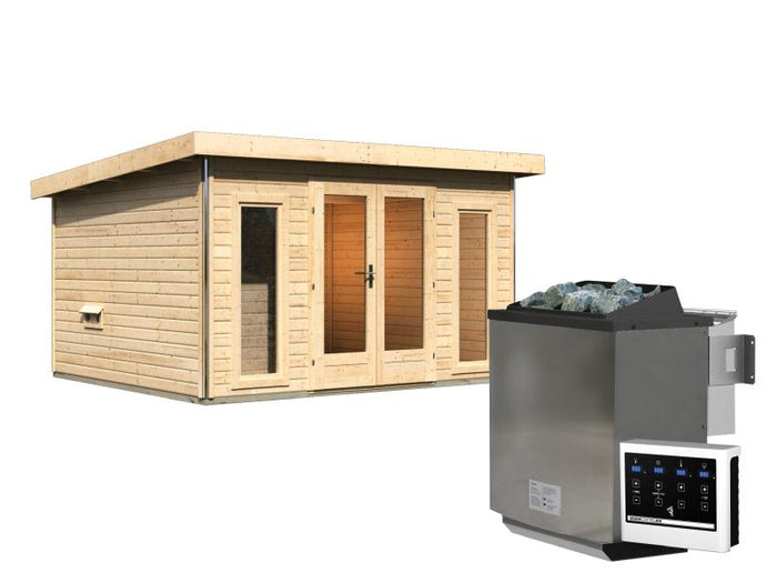 Karibu Saunahaus Mainburg 2 Set 0, inkl. 9 kW Bioofen ext. Steuerung, naturbelassen