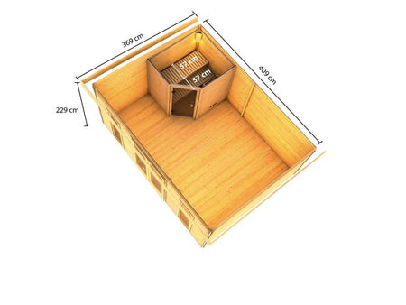 Karibu Saunahaus Mainburg 4 Set A naturbelassen- 9kW Bioofen ext. Strg