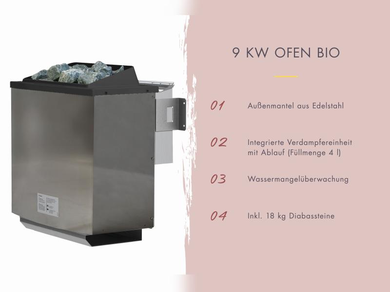 Karibu Saunahaus Miramar natur, inkl. 9 kW Bioofen ext. Steuerung, inkl. Vorraum, 73 mm