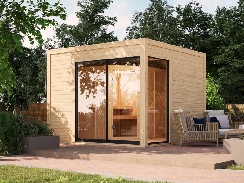Karibu Saunahaus Terning 1 Set 0 -inkl. 9 kW Bioofen ext. Steuerung- naturbelassen