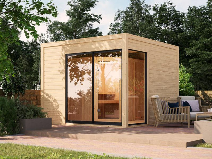 Karibu Saunahaus Terning 1 Set 0 -inkl. 9 kW Bioofen ext. Steuerung- naturbelassen