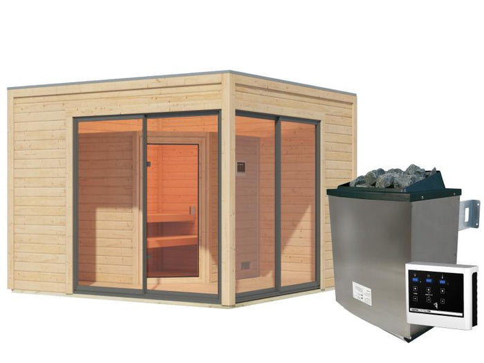Karibu Saunahaus Terning 3 Set 0 - inkl. 9 kW Ofen ext. Steuerung - naturbelassen