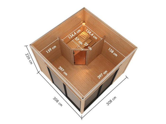 Karibu Saunahaus Terning 3 Set 0 - inkl. 9 kW Ofen ext. Steuerung - naturbelassen