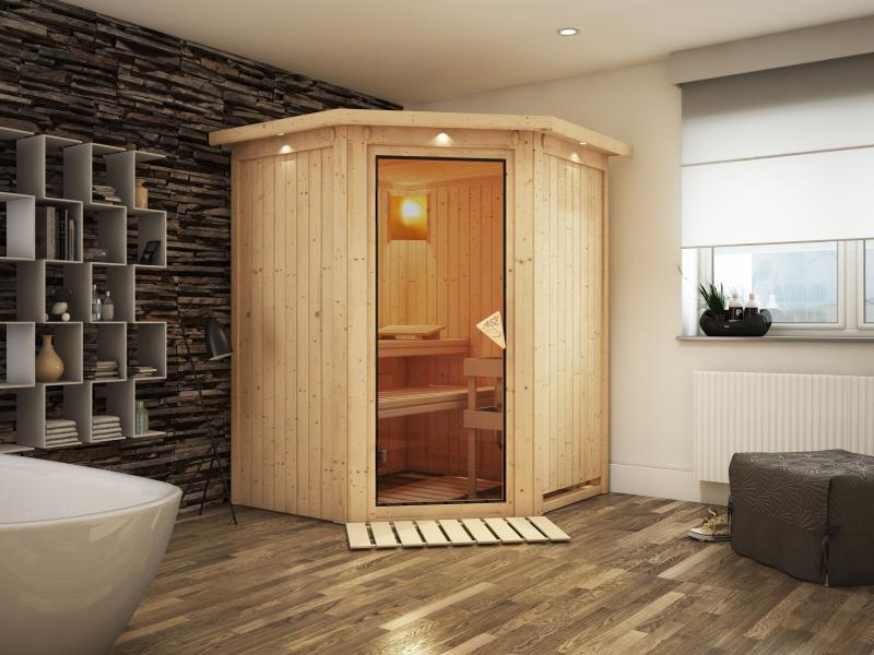 Larin - Karibu Sauna ohne Ofen - mit Dachkranz -