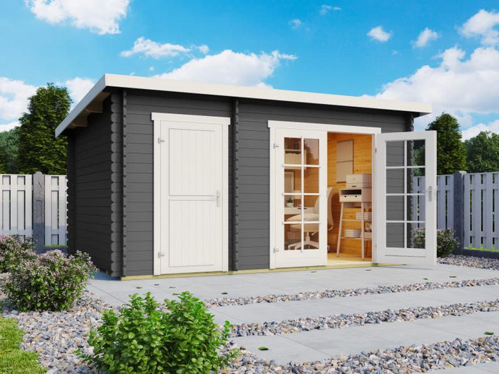 Lasita Blockbohlenhaus Belmont 1 2-Raum carbongrau 28 mm