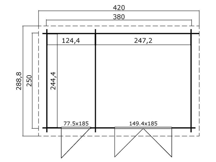 Lasita Blockbohlenhaus Belmont 1 2-Raum carbongrau 28 mm