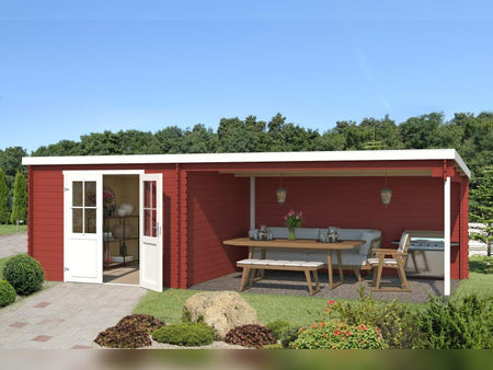 Lasita Blockbohlenhaus St Louis schwedenrot mit Anbau 28 mm