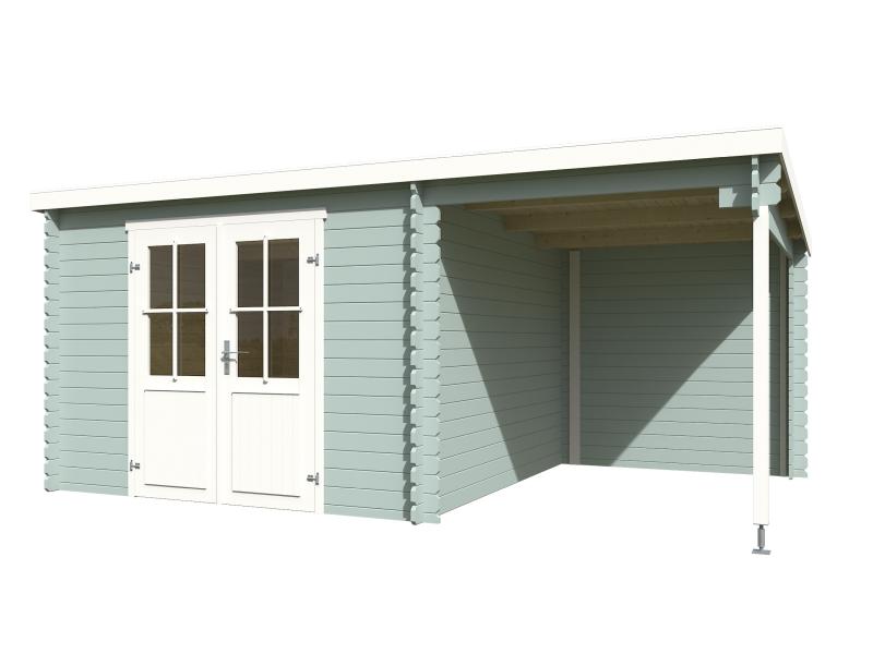 Lasita Blockbohlenhaus Tampa mit Anbau gletschergrün 28 mm
