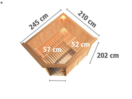 Malin - Karibu Sauna inkl. 9-kW-Ofen - mit Dachkranz -