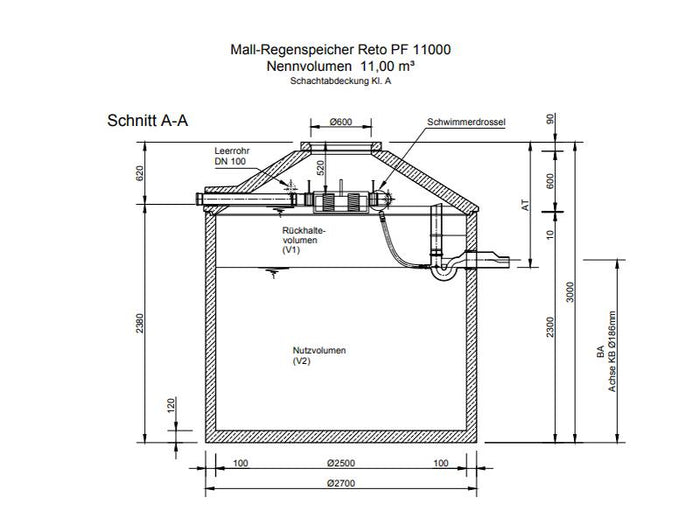 Mall Retentionszisterne Reto Family 11000 Liter, begehbar, mit Spaltsiebfilter