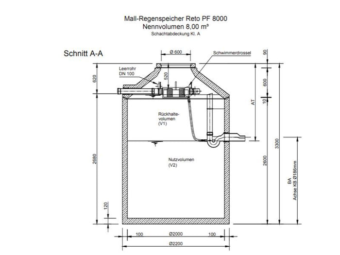 Mall Retentionszisterne Reto Family 8000 Liter, begehbar, mit Spaltsiebfilter