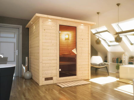 Mojave - Karibu Sauna inkl. 9-kW-Ofen - mit Dachkranz -