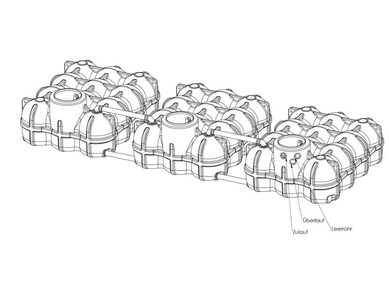 Nautilus Flachtank-Zisterne Hudson TRIO 15.000 Liter mit Pumpensumpf, 1 Behälter mit Korbfilter & Si