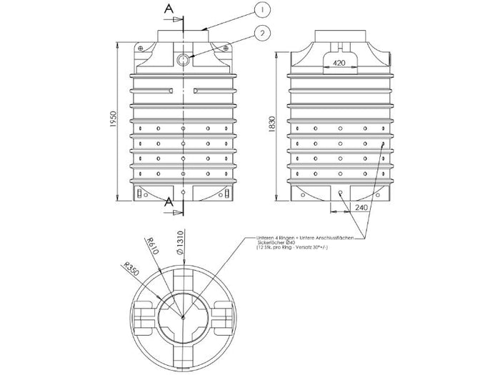 Nautilus Sickerschacht Ozeanis 2.000 Liter, inkl. Lippendichtung