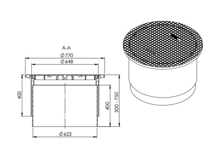 Nautilus Teleskopdom 15kn bis 1,5 t befahrbar inkl. Abdeckung, höhenverstellbar 770 x 500 mm
