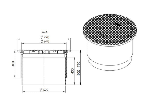 Nautilus Teleskopdom 15kn bis 1,5 t befahrbar inkl. Abdeckung, höhenverstellbar 770 x 500 mm