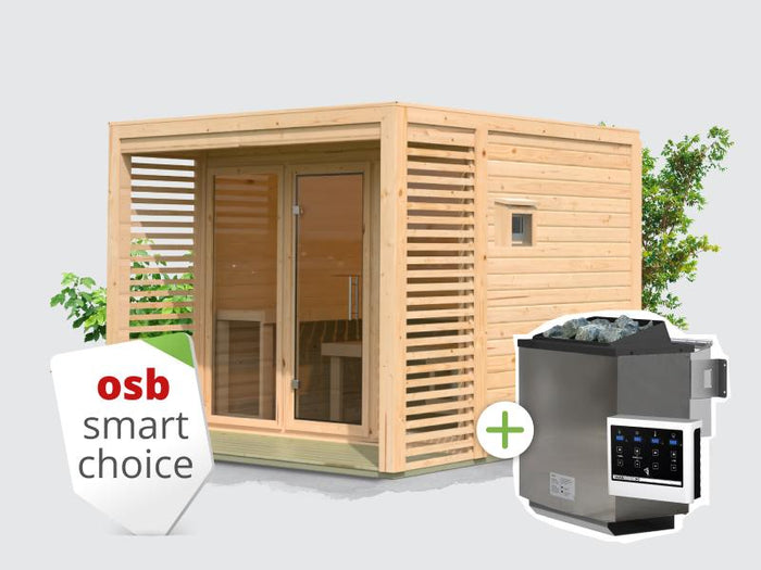 Osb samrt choice Saunahaus Patio 3, 38 mm naturbelassen -inkl. 9 kW Bioofen ext. Steuerung- inkl. Da