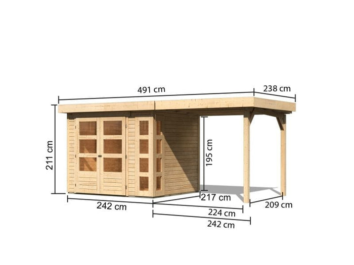 Osb smart choice Gartenhaus Kerken 3 natur inkl. Fußboden und Anbaudach 2,40 m