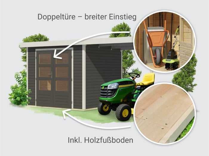 Osb smart choice Hybrid Gartenhaus Woodtallic 3 B terragrau/weiß, im Set mit Fußboden,  inkl. 2,35 m