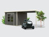 Osb smart choice Hybrid Gartenhaus Woodtallic B, terragrau/weiß im Set mit Fußboden, inkl. 3 m Anbau
