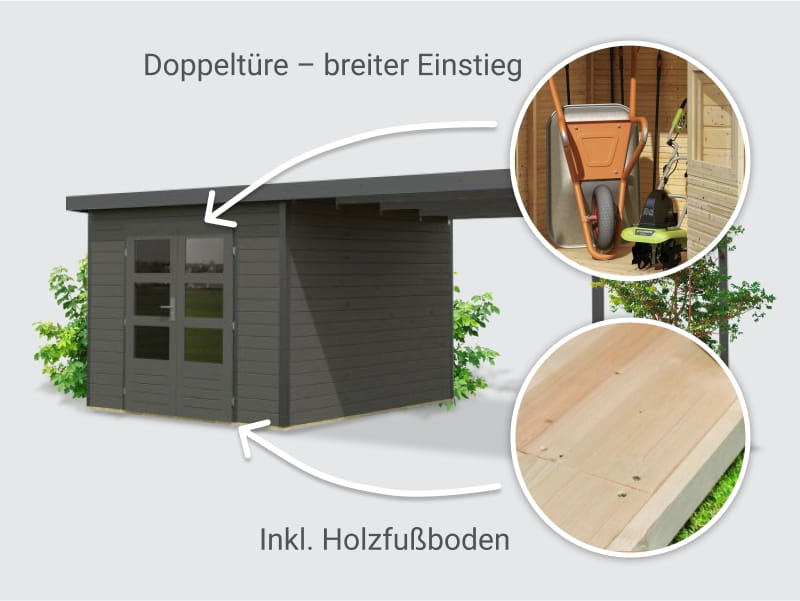 Osb smart choice Hybrid Gartenhaus Woodtallic B, terragrau/anthrazit im Set mit Fußboden,  inkl. 3 m